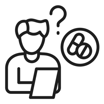 Person confused about medication using a tablet.