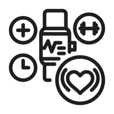 Medical smartwatch with health monitoring icons.